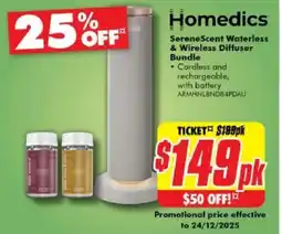 The Good Guys Homedics SereneScent Waterless & Wireless Diffuser Bundle offer