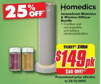 The Good Guys Homedics SereneScent Waterless & Wireless Diffuser Bundle offer