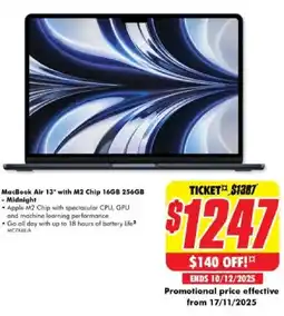 The Good Guys MacBook Air 13" with M2 Chip 16GB 256GB - Midnight offer