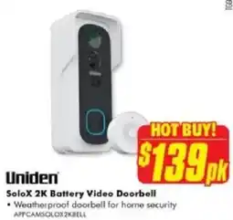 The Good Guys Uniden SoloX 2K Battery Video Doorbell offer