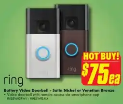 The Good Guys Ring Battery Video Doorbell - Satin Nickel or Venetian Bronze offer