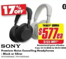 The Good Guys SONY Premium Noise Cancelling Headphones - Black or Silver offer