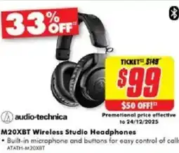 The Good Guys M20XBT Wireless Studio Headphones offer