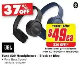 The Good Guys JBL Tune 520 Headphones - Black or Blue offer