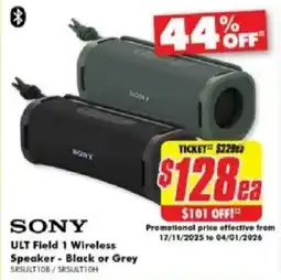 The Good Guys SONY ULT Field 1 Wireless Speaker - Black or Grey offer