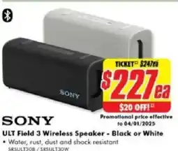 The Good Guys SONY ULT Field 3 Wireless Speaker - Black or White offer