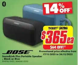 The Good Guys BOSE SoundLink Plus Portable Speaker - Black or Blue offer