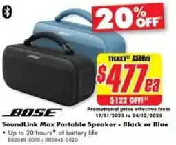 The Good Guys BOSE SoundLink Max Portable Speaker - Black or Blue offer