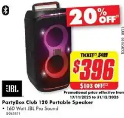 The Good Guys JBL PartyBox Club 120 Portable Speaker offer