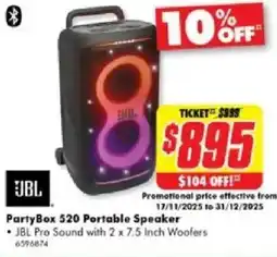 The Good Guys JBL PartyBox 520 Portable Speaker offer