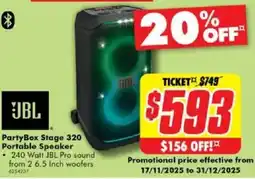 The Good Guys JBL PartyBox Stage 320 Portable Speaker offer
