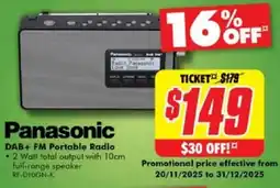 The Good Guys Panasonic DAB+ FM Portable Radio offer