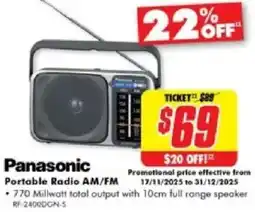 The Good Guys Panasonic Portable Radio AM/FM offer
