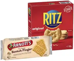 IGA Arnott’s The Original Scotch Finger Biscuits 250g or Ritz Crackers 155‑227g Selected Varieties offer