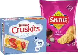 IGA Arnott’s Cruskits 125g or Smith’s Crinkle Cut Chips 150‑170g Selected Varieties offer