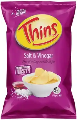 IGA Thins Chips 150‑175g or Thins Onion Rings 85g Selected Varieties offer