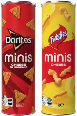IGA Twisties Minis Cheese Canister 115g or Doritos Minis Cheese Supreme 120g offer