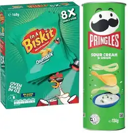 IGA Pringles Chips 118‑134g or In A Biskit Drumstix Snack Bags 8 Pack Selected Varieties offer