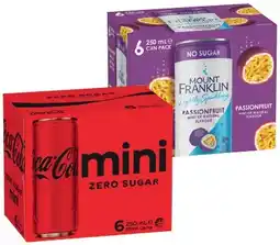 IGA Coca‑Cola Mini, Mount Franklin or Deep Spring 6x250mL Selected Varieties offer