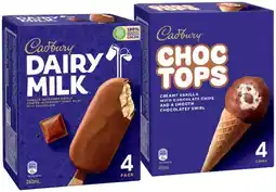 IGA Cadbury Ice Cream Sticks, Choc Tops or Oreo Cookie Top Ice Cream Cones 4 Pack Selected Varieties offer