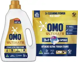 IGA OMO Ultimate Laundry Liquid 2 Litre, Powder 2kg or Capsules 28 Pack Selected Varieties offer
