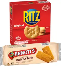 IGA Arnott’s Sweet Biscuits 250g or Ritz Crackers 155‑227g Selected Varieties offer