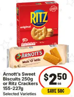 IGA Arnott’s Sweet Biscuits or Ritz Crackers Selected Varieties offer
