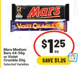 IGA Mars Medium Bars or Violet Crumble Selected Varieties offer