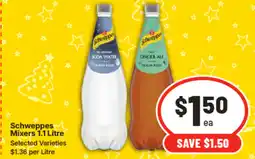 IGA Schweppes Mixers, Soft Drink or Natural Mineral Water Selected Varieties offer