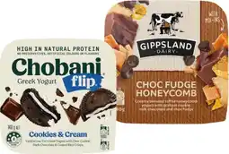 IGA Chobani Flip Greek Yogurt or Gippsland Dairy Mix-Ins Yogurt 140g Selected Varieties offer