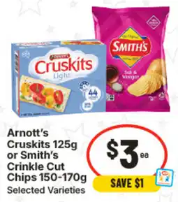 IGA Arnott's Cruskits or Smith's Crinkle Cut Chips offer