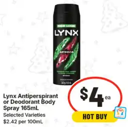 IGA Lynx Antiperspirant or Deodorant Body Spray offer