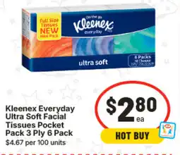 IGA Kleenex Everyday Ultra Soft Facial Tissues Pocket Pack 3 Ply offer