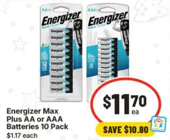IGA Energizer Max Plus AA or AAA Batteries offer