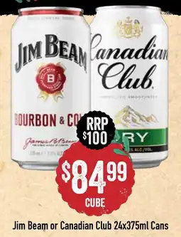 Spudshed Jim Beam or Canadian Club Cans offer