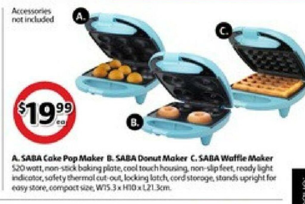 A. Saba cake pop maker b. saba donut maker c. saba waffle maker offer
