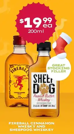 Thirsty Camel Fireball cinnamon whisky and sheepdog whiskey offer