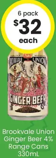 The Bottle O Brookvale Union Ginger Beer 4% Range Cans offer