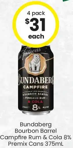 The Bottle O Bundaberg Bourbon Barrel Campfire Rum & Cola 8% Premix Cans offer