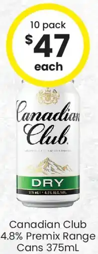 The Bottle O Canadian Club 4.8% Premix Range Cans offer