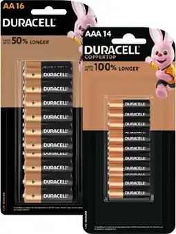 Coles Duracell Coppertop Batteries AA 16 Pack or AAA 14 Pack offer