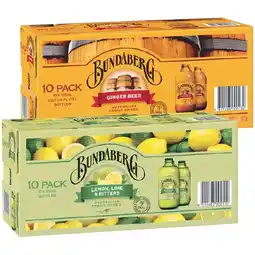Woolworths Bundaberg Ginger Beer, Spiced or Lemon Lime Bitters 10 x 375ml offer