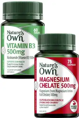 Coles Nature's Own Vitamin B3 500mg Tablets 60 Pack or Magnesium Chelate 500mg Capsules 75 Pack offer