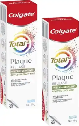 Coles Colgate Total Plaque Release Cool Mint or Gentle Fragrant Mint Toothpaste 95g offer