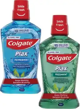 Coles Colgate Plax Fresh Mint or Peppermint Mouthwash 500mL offer
