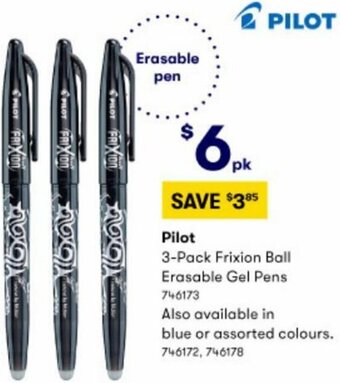 BIG W Pilot 3-Pack Frixion Ball Erasable Gel Pens offer