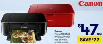 BIG W Canon Pixma MG3660 Wireless Printer Red Or Black offer
