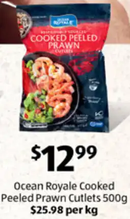ALDI Ocean Royale Cooked Peeled Prawn Cutlets offer