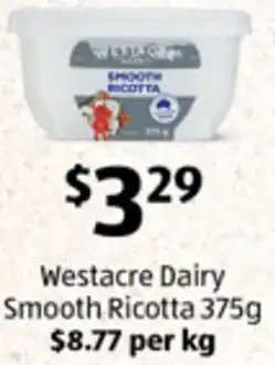 ALDI Westacre Dairy Smooth Ricotta offer