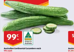 ALDI Australian Continental Cucumbers offer